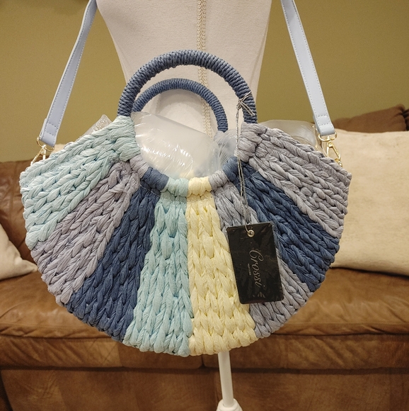Crossi Handbags - CROSSI Woven Rattan Bag in Pastel 14”W x 9”H x 4”D